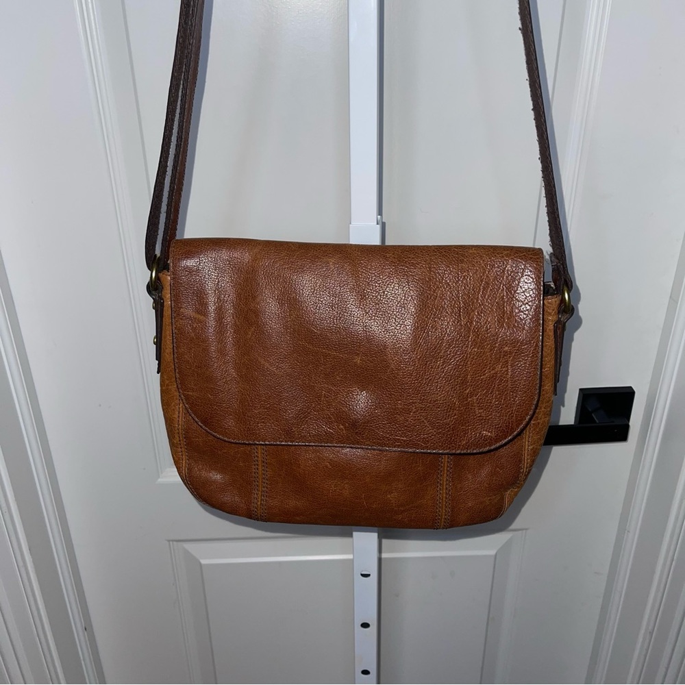 Fossil Brown Genuine Leather Crossbody Messenger Bag Adjustable Strap